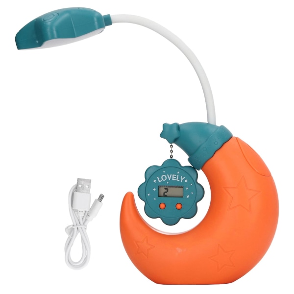 Presenter till barn Pennhållare Skrivbordslampa USB laddning Ögonskydd Tecknad LED-bordslampa med spegel Elektronisk klocka för barn Orange Electronic Clock + Charging Cable