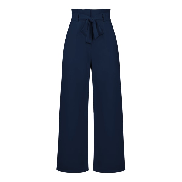 Women's suit pants, casual and versatile wide leg pants with belt temperament, commuting pants, summer purplish blue M