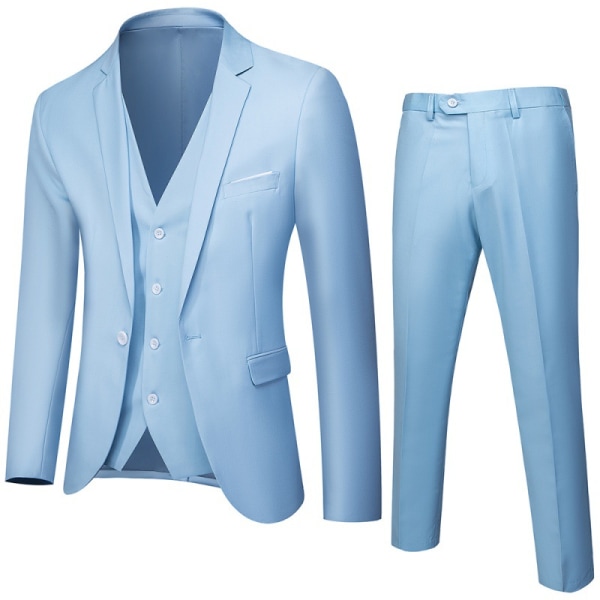 Kostym för män Business Casual 3-delad kostym blazerbyxor Väst 9 färger SKY BLUE M