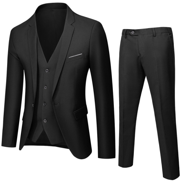 Kostym för män Business Casual 3-delad kostym blazerbyxor Väst 9 färger Black M