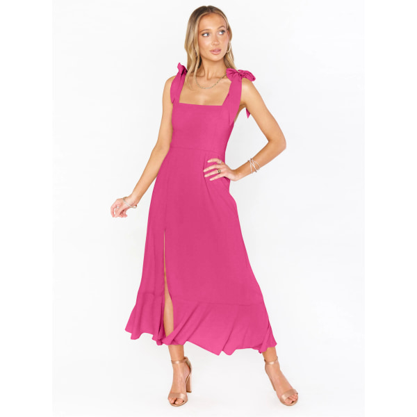 Elegant mode dam temperament pendlar slits klänning fransk haute couture kjol rose M