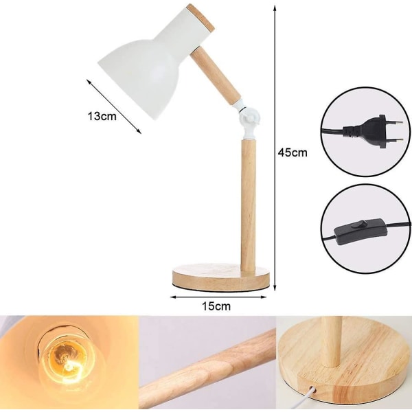 Träbordslampa, justerbar lamparm, roterande läslampa, Macaron Color Night Light, Study Room Living Room Coffee white 5w warm light bulb