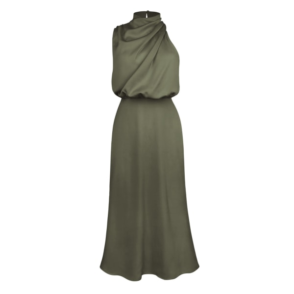 Hög kvalitet satin ärmlös klänning fashionabel elegant aftonklänning för kändisar green M