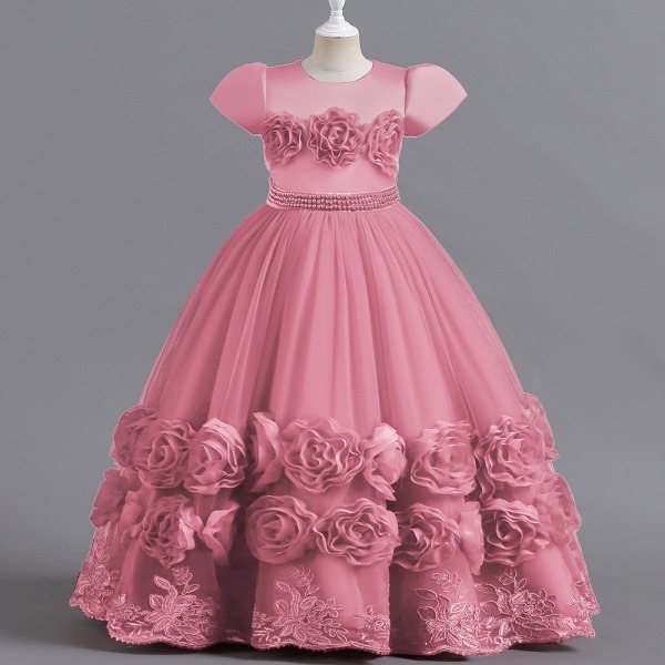 Barnklänning Prinsessklänning Fashionabla lång puffig klänning Födelsedagsshow för flickor Piano Performance Klänning rosa 110