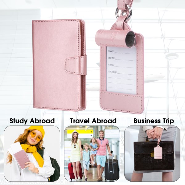 PU-passhållare, dokumentförvaring, boardingkort i läder, case, väska för gränsöverskridande resedokument, passväska rosa