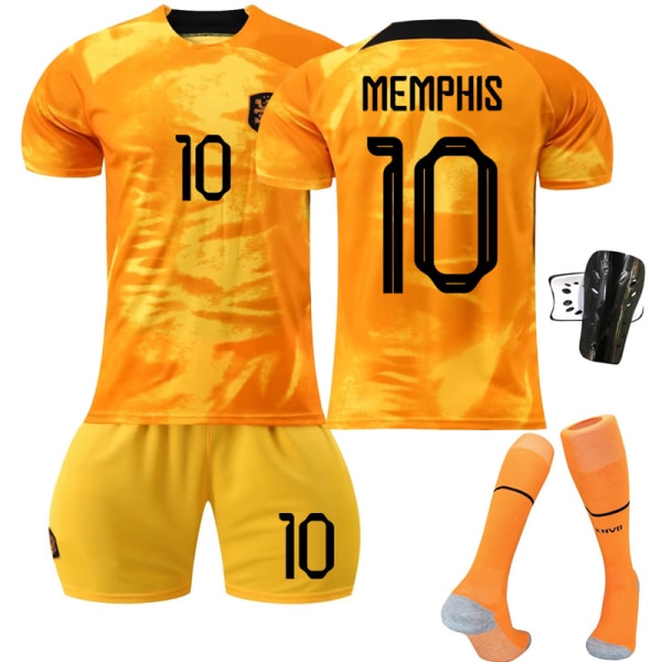 2223 Holland Hemma-VM Orange fotbollströja barnfotbollströja Memphis nummer10 med strumpor skyddsutrustning 16