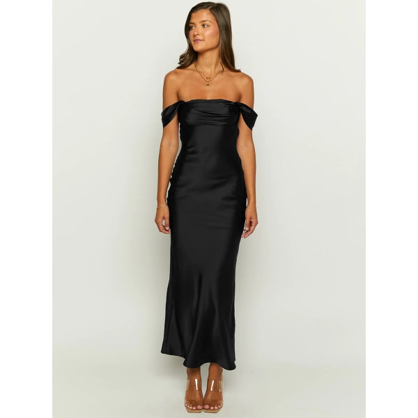 Aftonklänning, högklassig satängklänning för kvinnor Elegant brudtärnklänning black XL