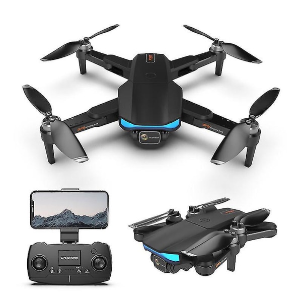 Gps- drone Vikbar gps drone med 6k-kamera för vuxna, Quadcopter med borstlös motor, bärväska svart 3 battery