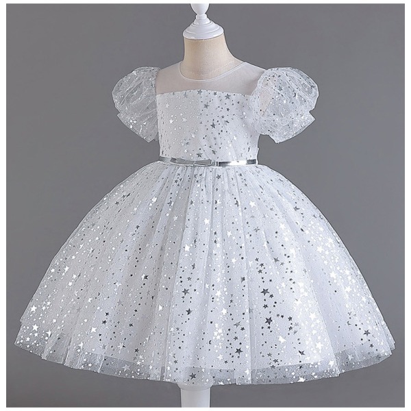 Bröllopsklänning för barn Scenkostym Paljetter Prinsessklänning Kortärmad flickklänning white 110