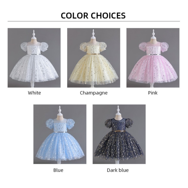 Bröllopsklänning för barn Scenkostym Paljetter Prinsessklänning Kortärmad flickklänning dark blue 130