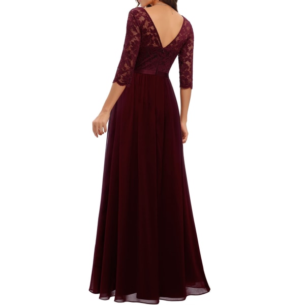 Dress with lace stitching, long waistband, noble dress, dress wine red XL