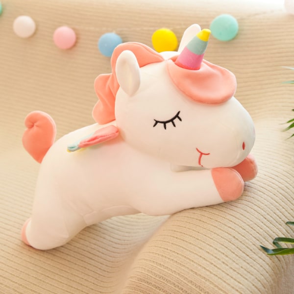 Unicorn kudde docka barngåva Fylld leksak stor docka vit 30 cm