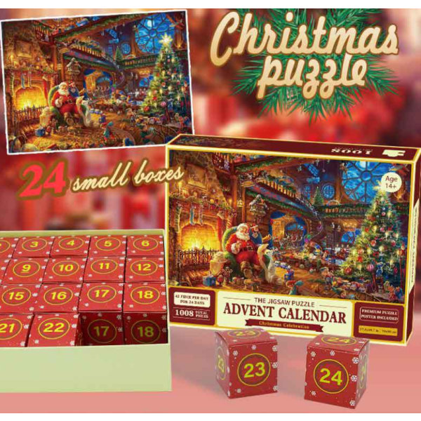 Pussel adventskalender 2023, 1008 pusselbitar 24 dagars julnedräkning adventskalendrar