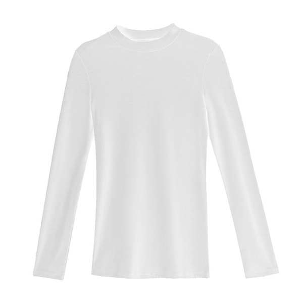 Vår långärmad T-shirt för kvinnor, ny modal undertröja enfärgad topp pure white L