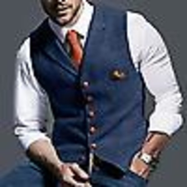 Män Galler Turndown Enkelknäppt Slim Fit Väst Kostym Businessväst blue XL