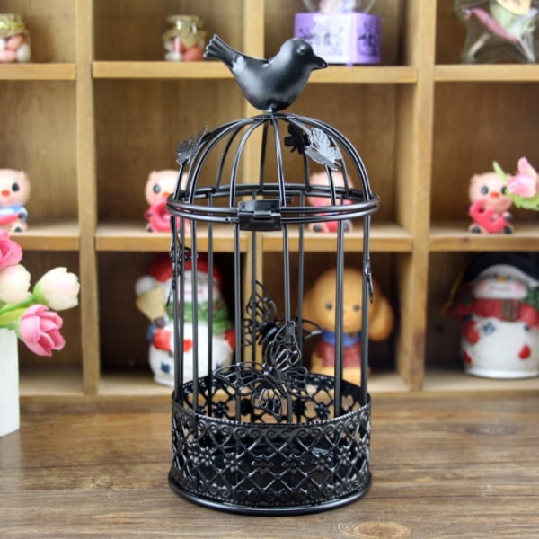 Ihållig hållare Tealight Ljusstake Hängande Lykta Vintage Fågelbur Smi black
