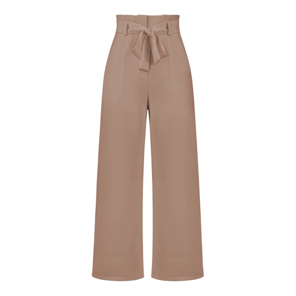Women's suit pants, casual and versatile wide leg pants with belt temperament, commuting pants, summer light brown L