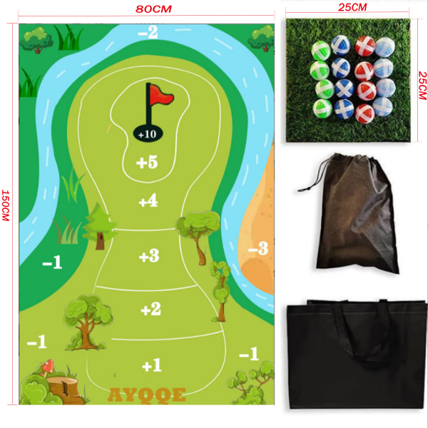 Avslappnat golfspelset med 16 golfbollar, spelmatta i flera storlekar, golfmattor 150x80cm