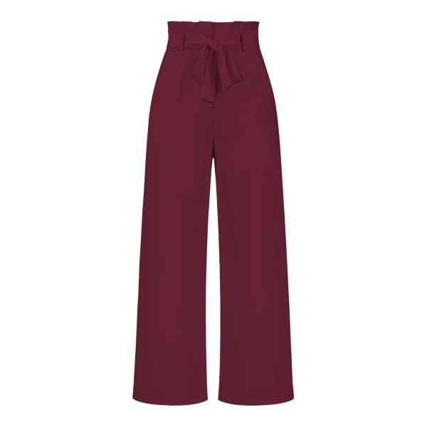 Women's suit pants, casual and versatile wide leg pants with belt temperament, commuting pants, summer Wine Red S
