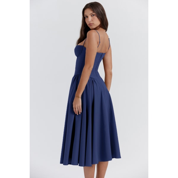 Ny fransk vintage lång klänning Palace Style Strap Dress Girl dark blue L