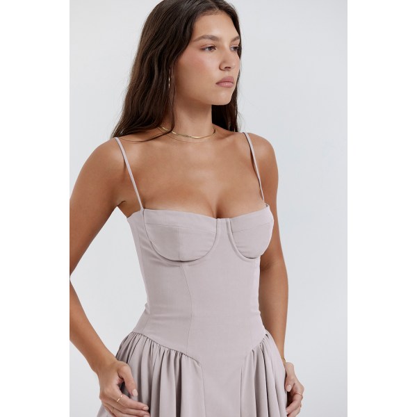 Ny fransk vintage lång klänning palats stil rem klänning flicka light grey M