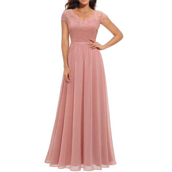 Dress with lace stitching, long waistband, noble dress, dress pink L