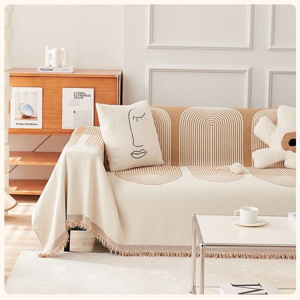 Cover tyg chenille soffa handduk cover fyra cover universal mode geometrisk enkel stil beige 180*130cm