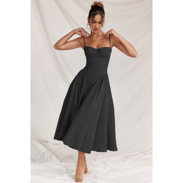 Ny fransk vintage lång klänning Palace Style Strap Dress Girl black L