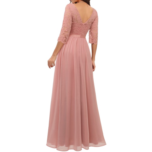 Dress with lace stitching, long waistband, noble dress, dress pink M