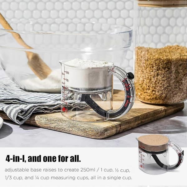 4-in-1 Adjustable Measuring Cup, Multifunctional Measuring Cup with Scraper-Style Sealing Base, Space-Saving Easy to Clean No Spill Design, Multi Measure 2PCS