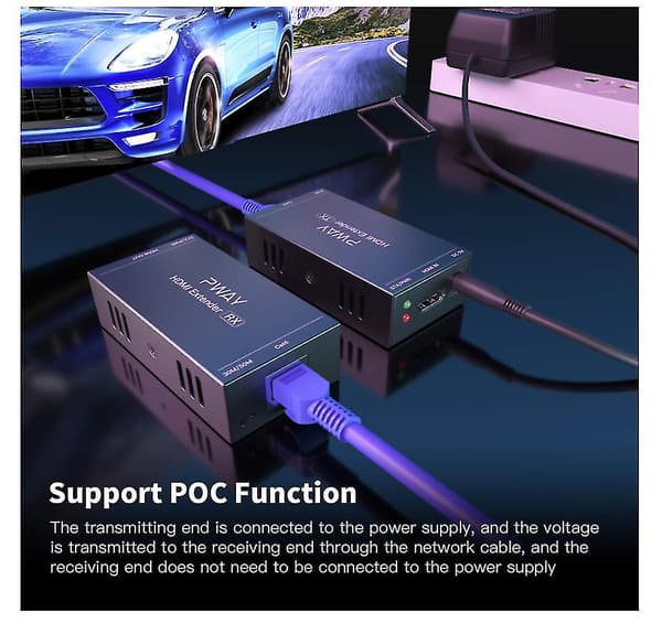Pw-ht202p (poc) HDMI Extender Extend 50m / 165ft Cat5e / Cat6 1080p HD Cable Support EDID Learning Function and Single Power Supply (Black)