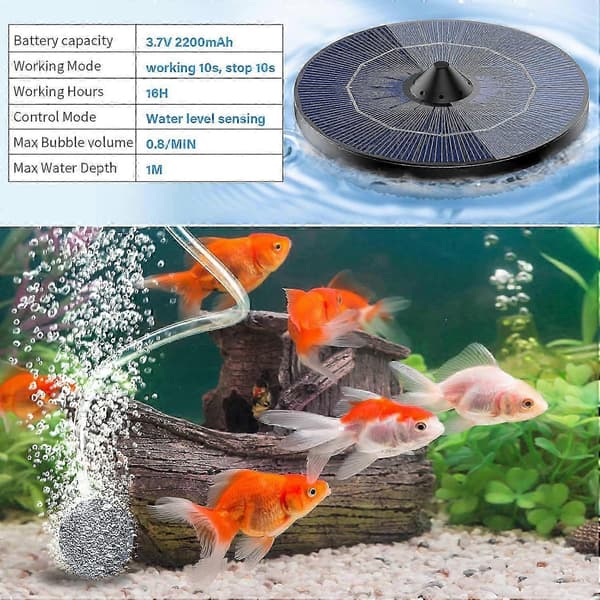 Solar lufter for fiskedam med integrert design, 12V DC pumpe for koiedam