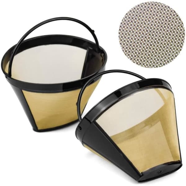 SANTOO Sæt med 2 genanvendelige koniske kaffefiltre #4 - rustfrit stål og PP-ramme, 8-12 kopper
