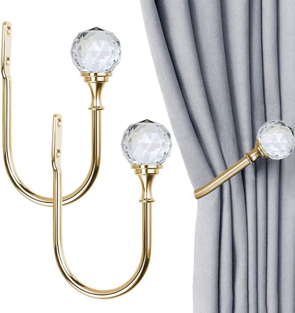4 Pieces U-shaped Curtain Tiebacks with Clear Crystal Balls for Wall DXGHC
