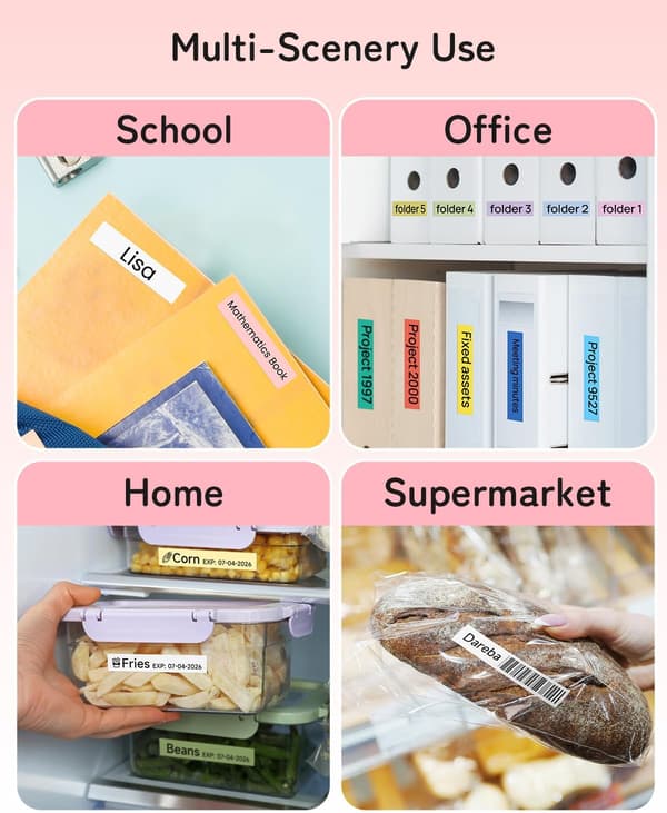 P12 Bluetooth Label Maker with Tape, Small Portable Thermal Transfer Label Printer, Multiple Templates Label Machine for Home Office Pink