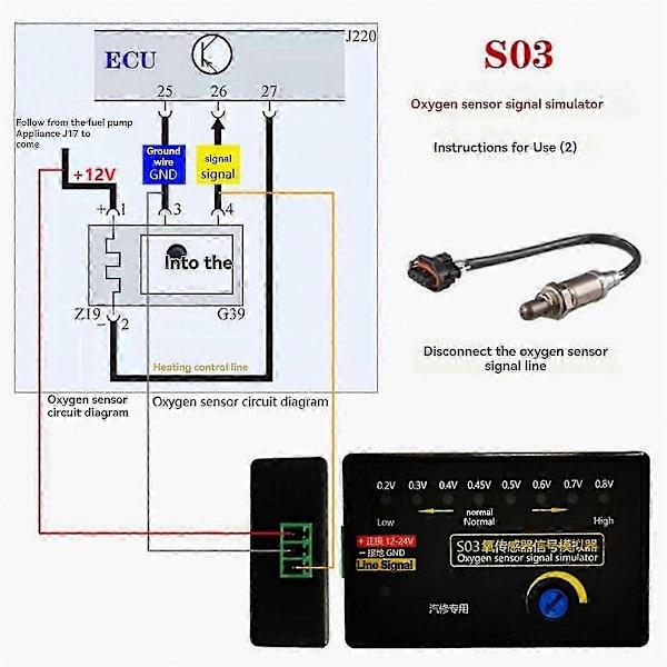 Mini Auto O2 Sensor Signal Simulator 4-tråds syresensor för fordon Black