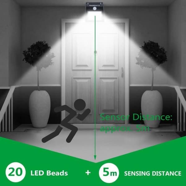 2 x 20LED Solar Flomlys med Trådløs Bevegelsessensor, Utendørsbelysning for Hage og Inngang