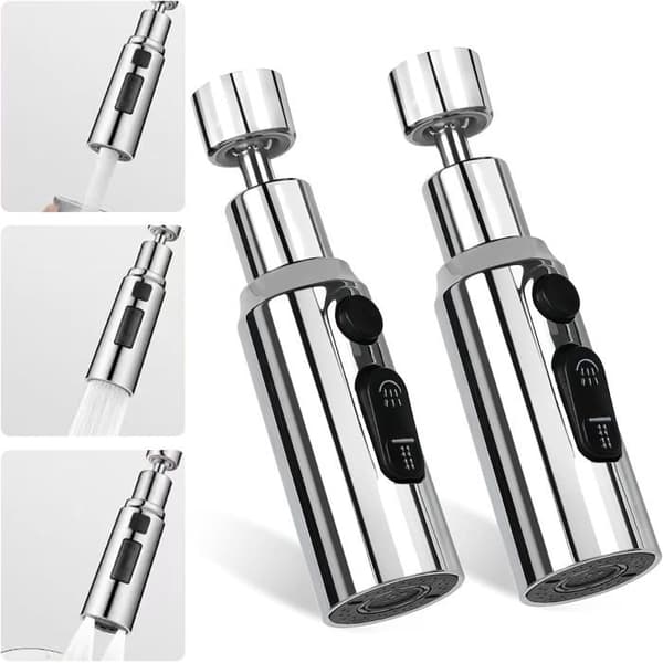 Kranlufter - AIMOONSA - 3 moduser - 360° roterende - Uttrekkbar spray - Messing/ABS