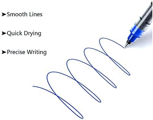 Rollerball Pen, 0.5mm Blue Pens, Smooth Ballpoint Pen with Quick-Drying Liquid Ink - 12 Pack