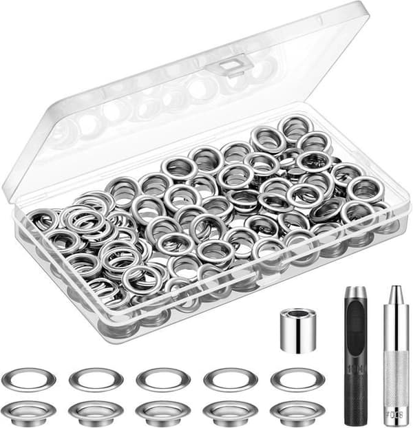 120-delars öljettsats för presenningar, 12 mm innerdiameter öljetter