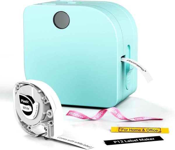P12 Bluetooth Label Maker with Tape, Small Portable Thermal Transfer Label Printer, Multiple Templates Label Machine for Home Office Green