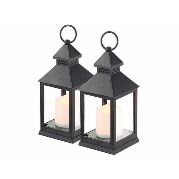 LED Lanterne - Lunartec - Sort - Flammeflimmer-effekt - Pakke med 2 - Indbygget timer