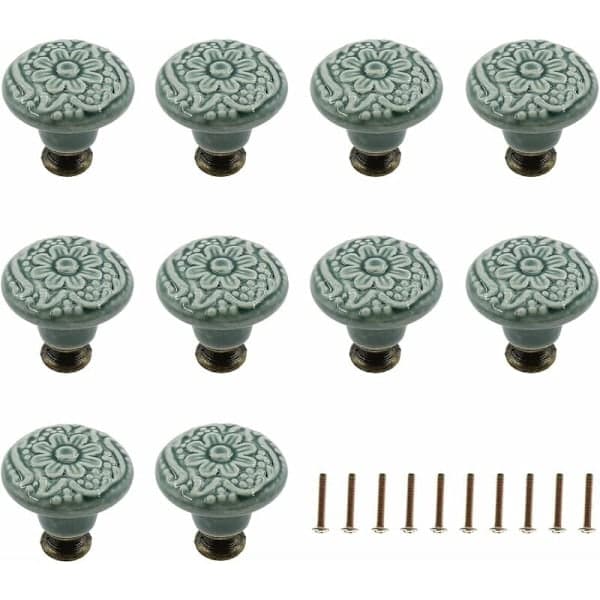 10-pack Dekorativa Keramiska Knoppar (Grön) Låda (Grön) Skåp Dr