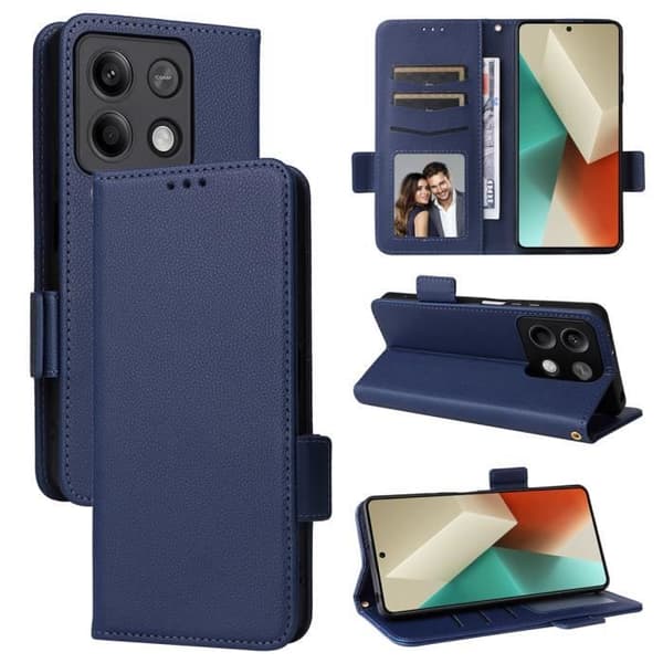 Fodral - Xiaomi - Redmi Note 13 5G - PU-läderfodral - Fullt skydd - Marinblå