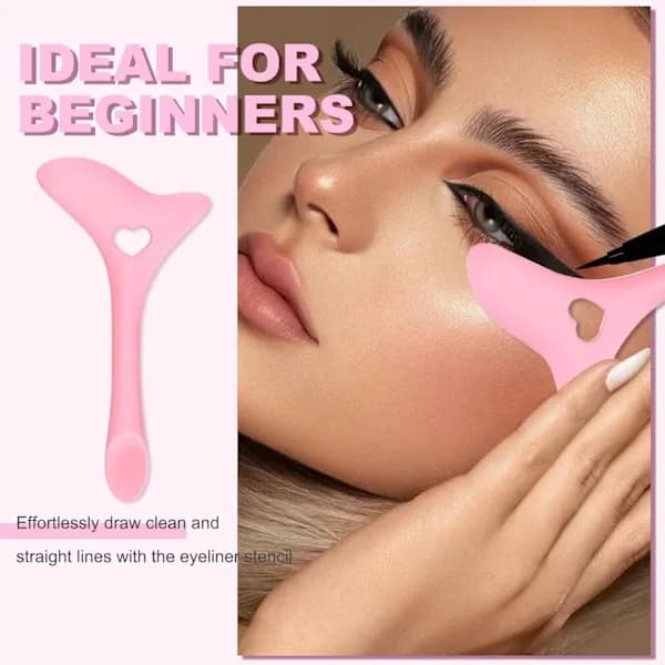 4 Pcs Eyeliner Stencils, Silicone Winged Tip, Professional & Quick Cat Eye Makeup Tool for Beginners (Pink)