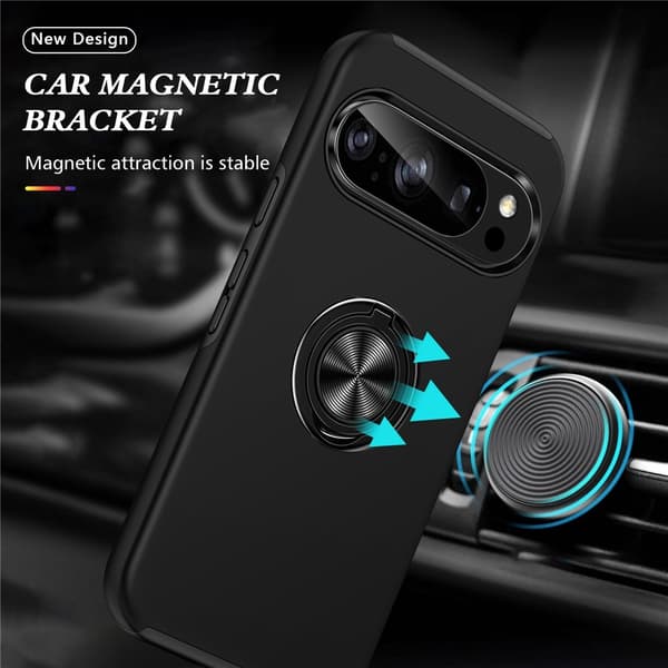 For Pixel 10 Pro / Pixel 10 Case Hybrid Case with Finger Ring - Black Svart black