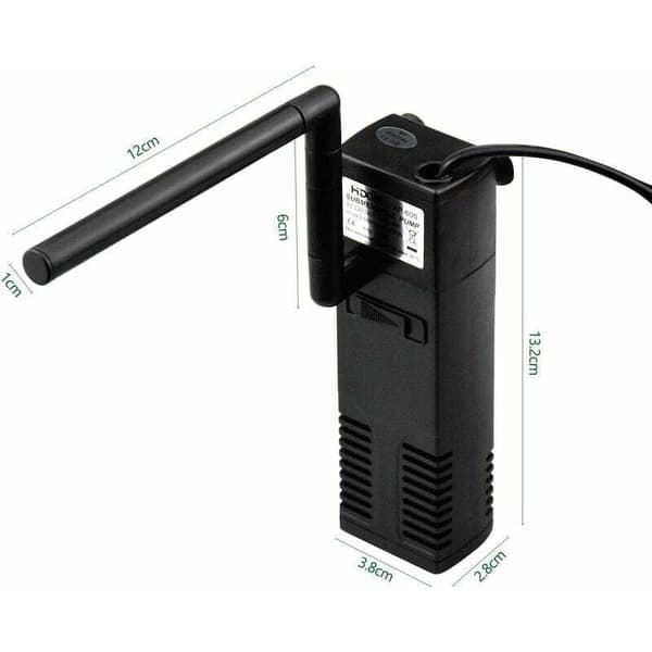 Internt Filter til Akvarium 20L-60L, 3W/4W Justerbar Intern Filterpumpe med Filtersvampe til Akvarium