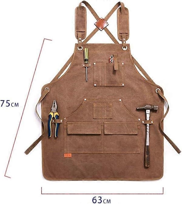 [LCS] Tool Apron Compatible with Men with 6 Pockets, Waxed Canvas Carpenter Apron, Heavy Duty Canvas