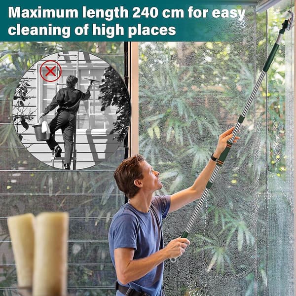 2-in-1 Professional Window Squeegee, 210 cm Extendable Shower Squeegee with 2 Microfiber Cloths, 180° Rotating Window CleanerBY