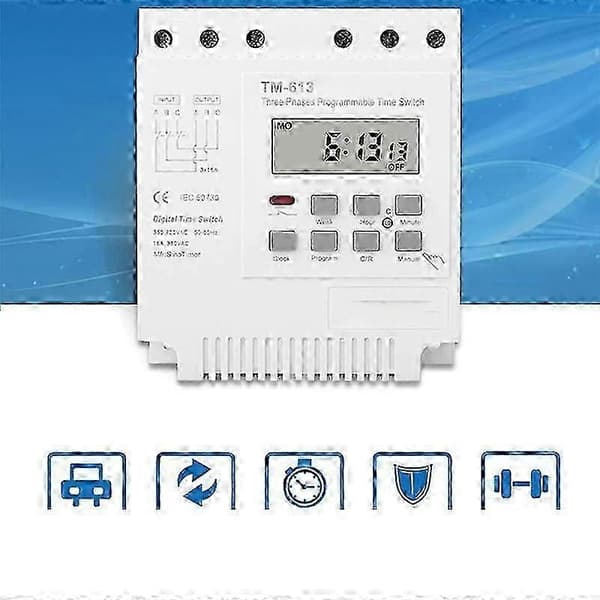 3-Fase 380V 415V Programmerbar Timerbryter med Bakgrunnsbelysning - Digital Display